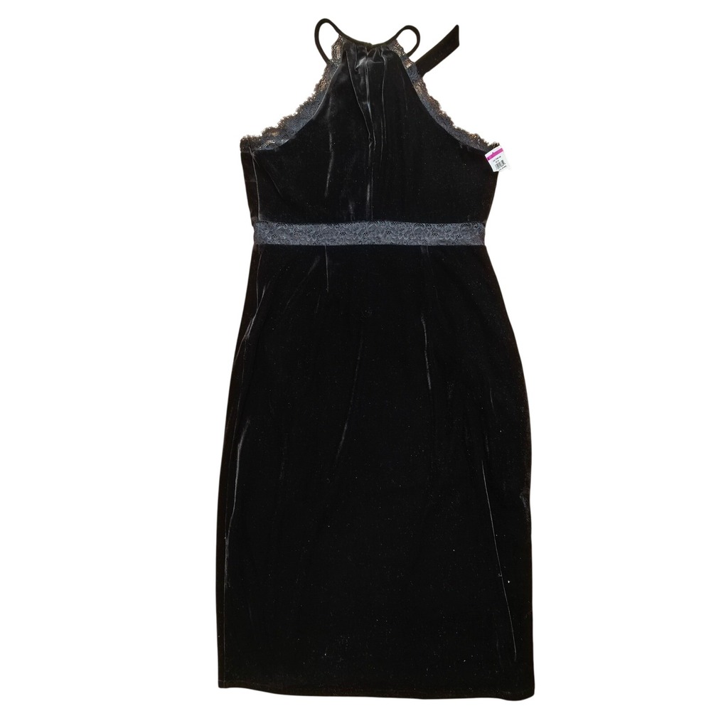 BCBG Generation Black Velvet Halter Dress 2 Lace‎ Bow Mob Luxe Coquette Party - Picture 2 of 8